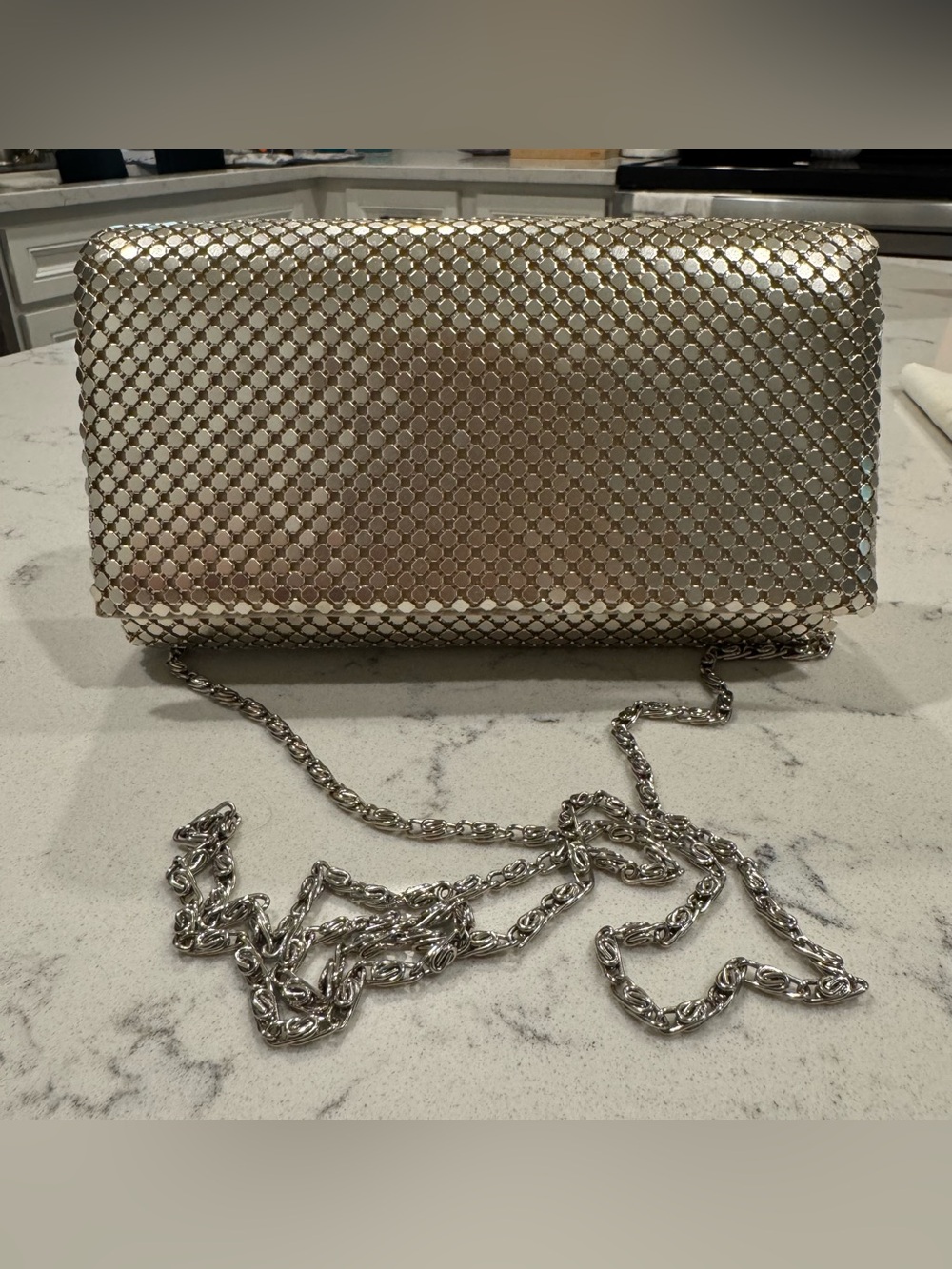 Jessica McClintock Metallic Gold Mesh Clutch with Chain